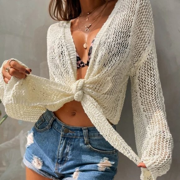 Drop Shoulder Open Front Cardigan beige - Picture 4 of 7